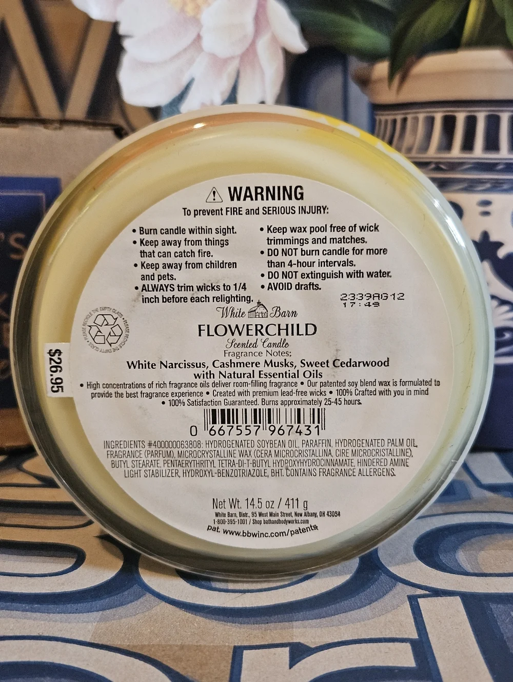 NWT Bath & Body Works Flowerchild 3-Wick Candle - Yellow, Pink, White - Picture 6 of 7